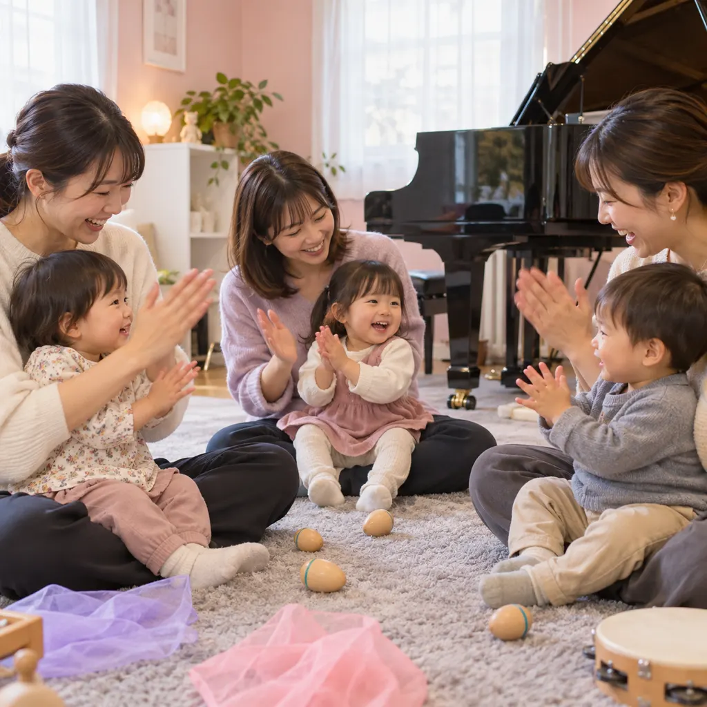 少人数の親子が輪になって手をたたく様子